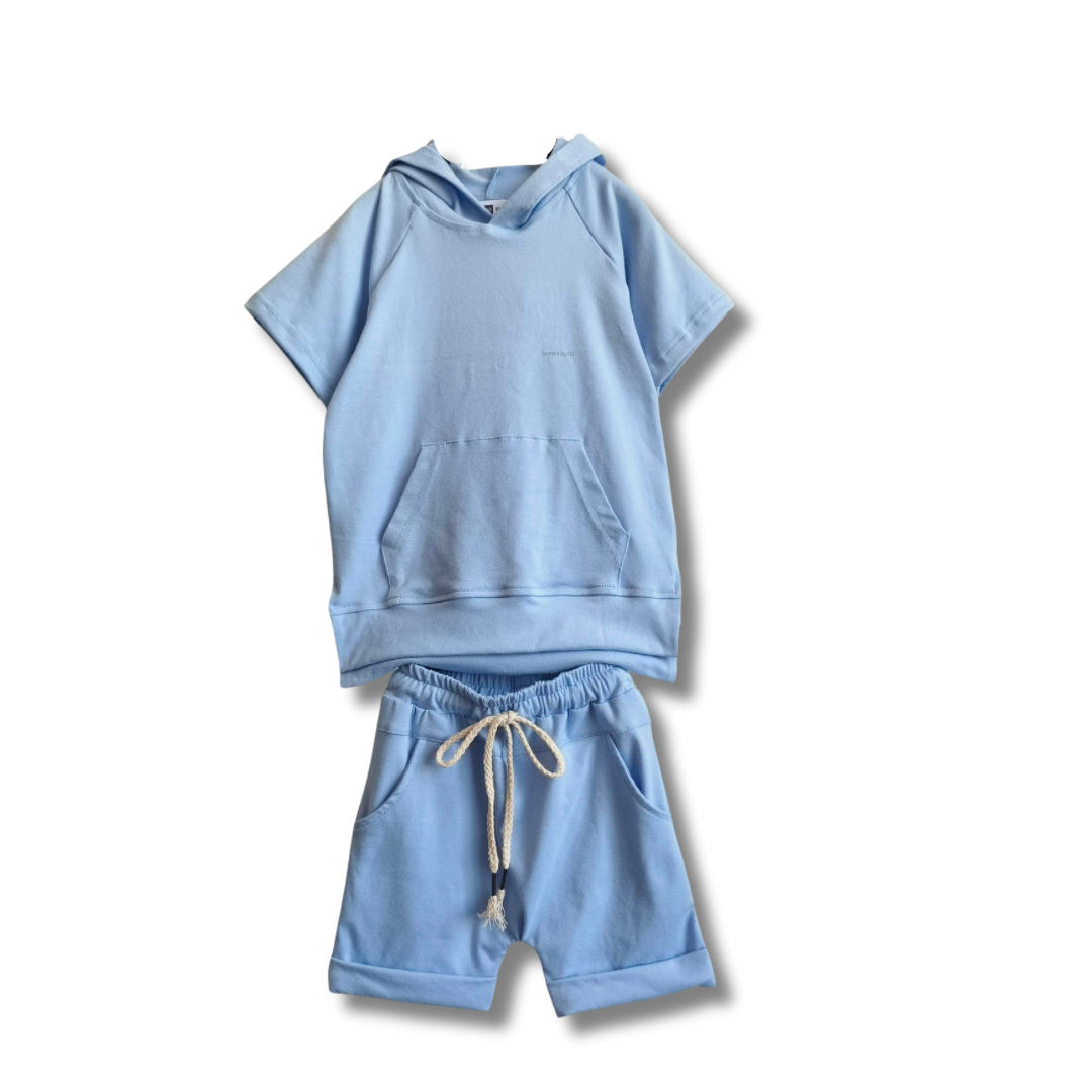 Baby Blue Jersey Hooded Short set